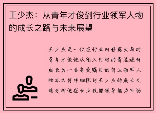 王少杰：从青年才俊到行业领军人物的成长之路与未来展望